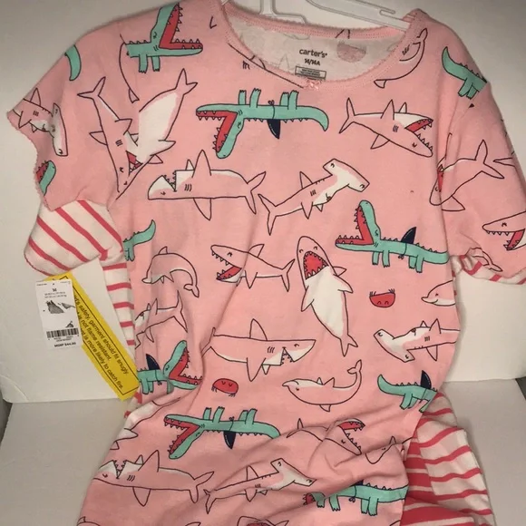 NWT CARTERS GIRLS 4-Piece Sharks 100% Snug Fit Cotton PJs - Picture 4 of 4